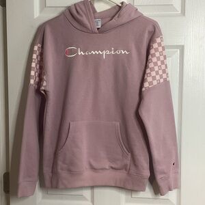 Champion Mauve Hoodie Checkered Sleeves XL 16